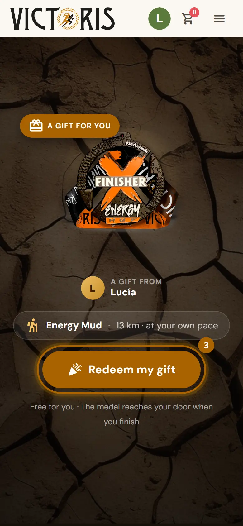 Gift ready to redeem with the «Redeem my gift» button highlighted.