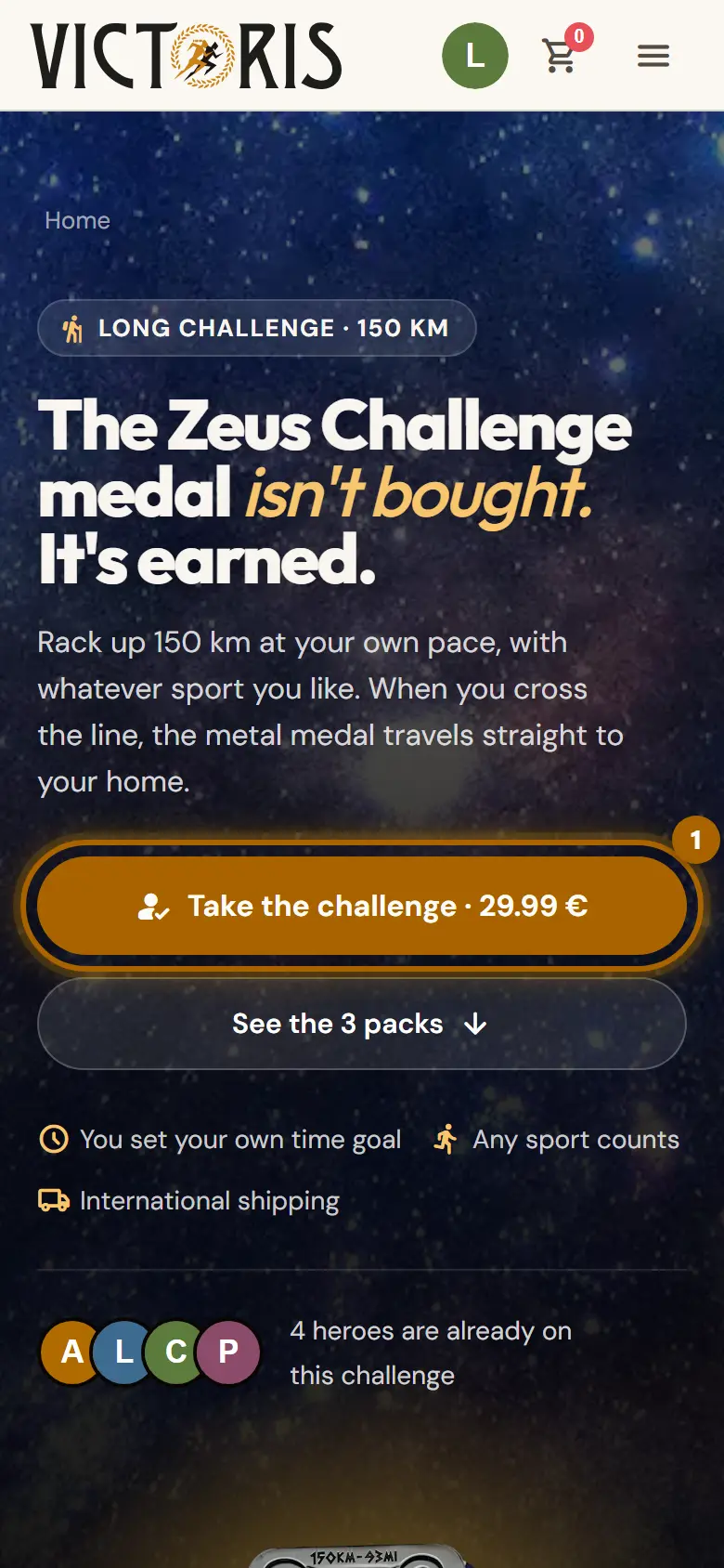 Challenge page with the «Take the challenge» button highlighted.