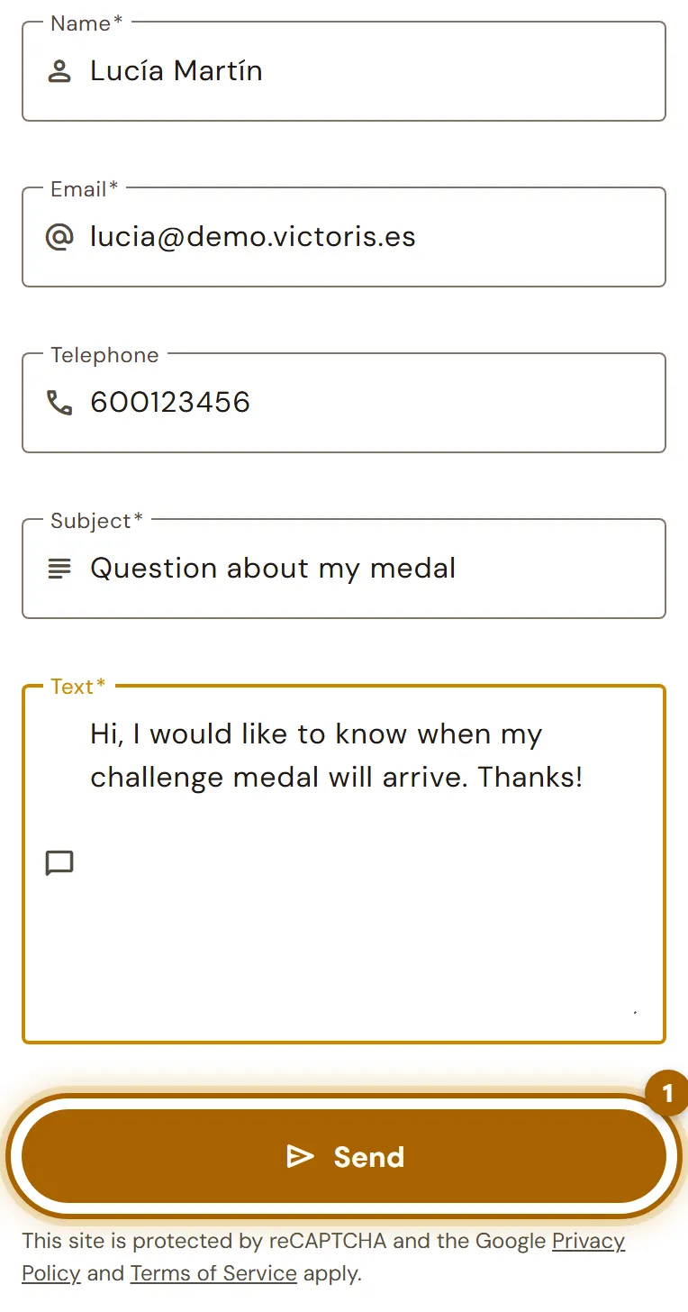 Contact form with the «Send» button highlighted.