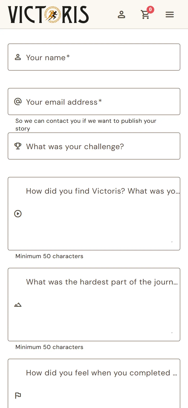 «Share your story» form.