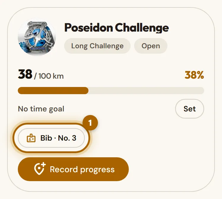 Challenge in progress with the bib link highlighted.