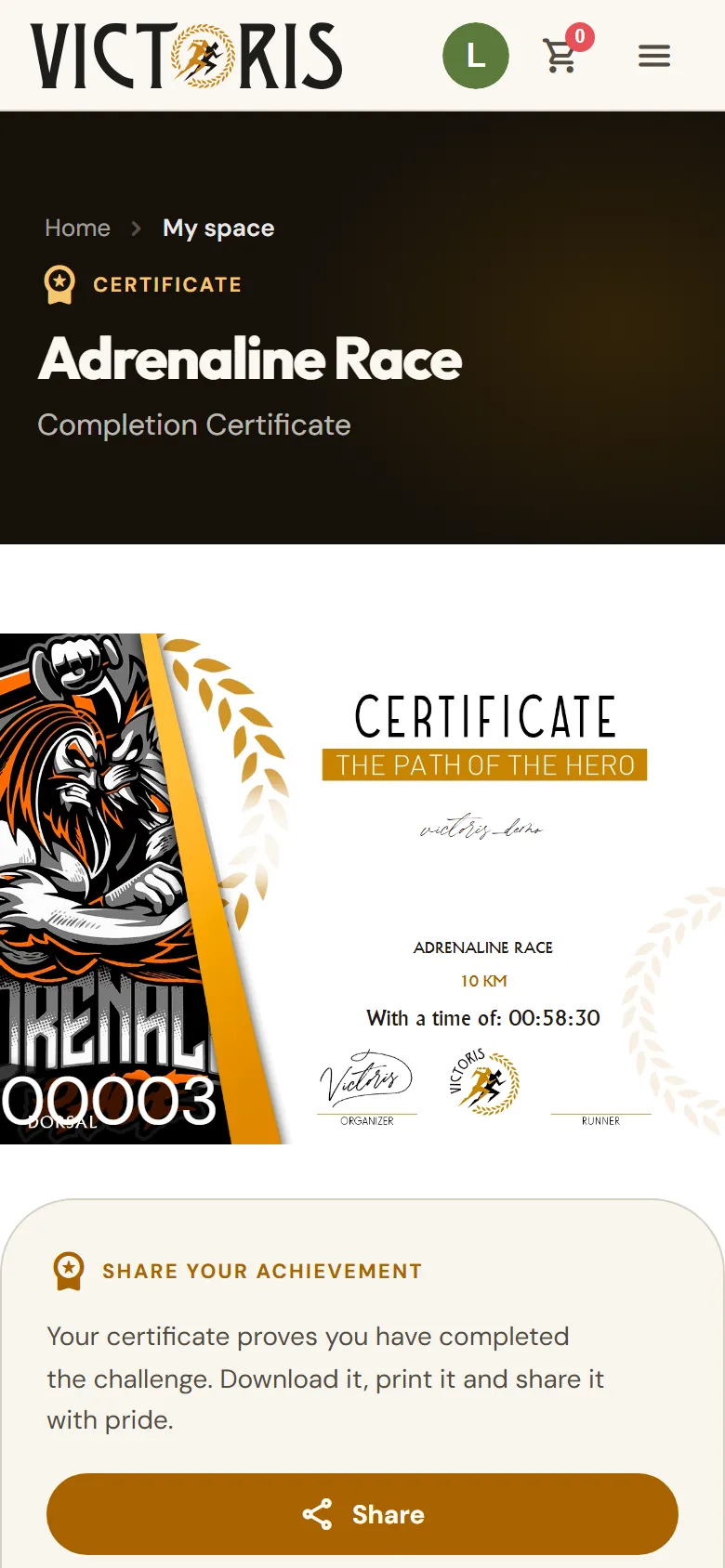 Certificate of completion for a challenge.