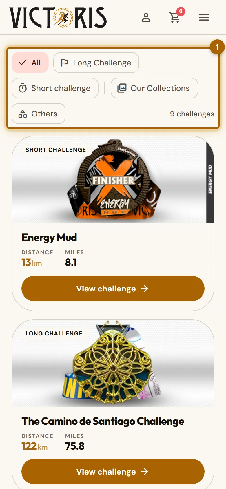 List of challenges with the filters highlighted.