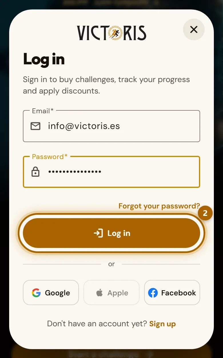 «Sign in» window with the email and password filled in and the «Log in» button highlighted.