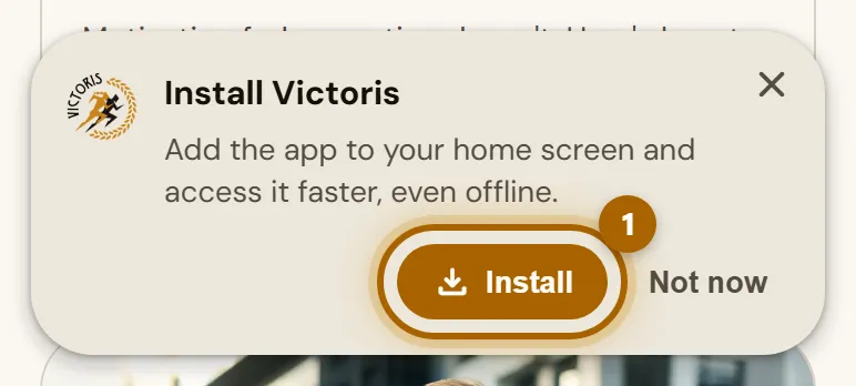 «Install Victoris» banner with the «Install» button highlighted.