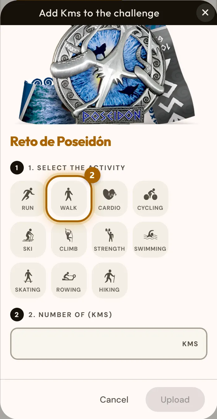 Grid of activities to choose from, with one selected.