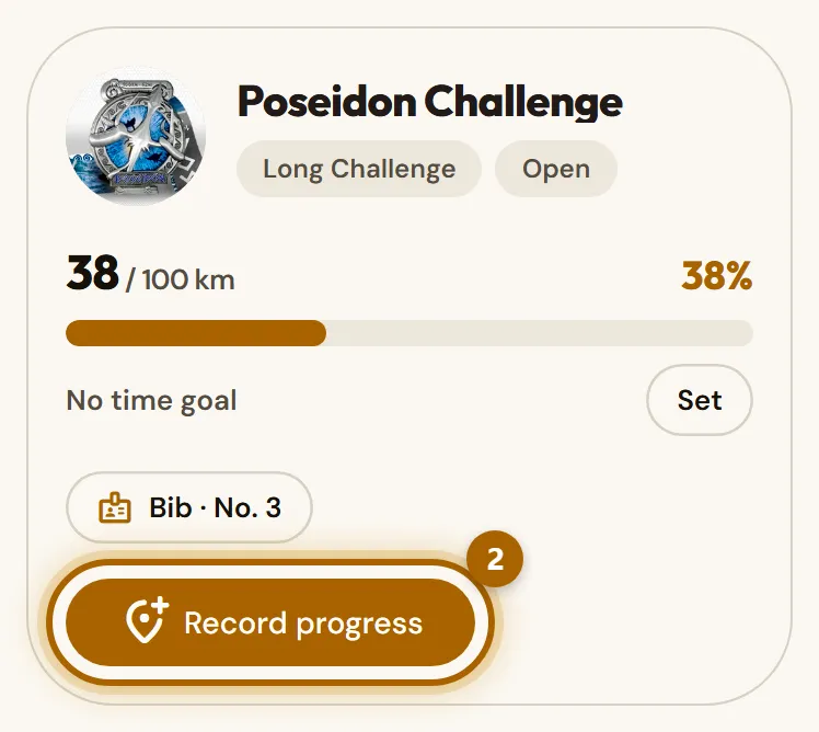 A challenge in progress with its bar and the «Record progress» button highlighted.