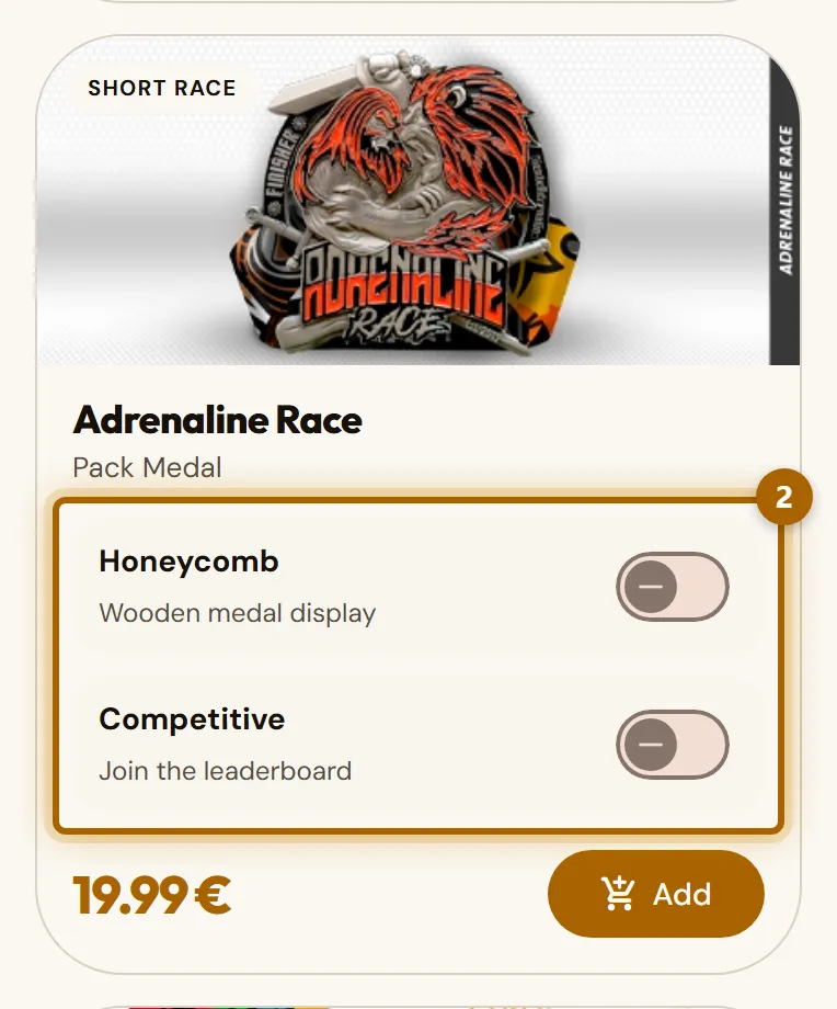Challenge card in the shop with the «Medal» and «Competitive» switches highlighted.