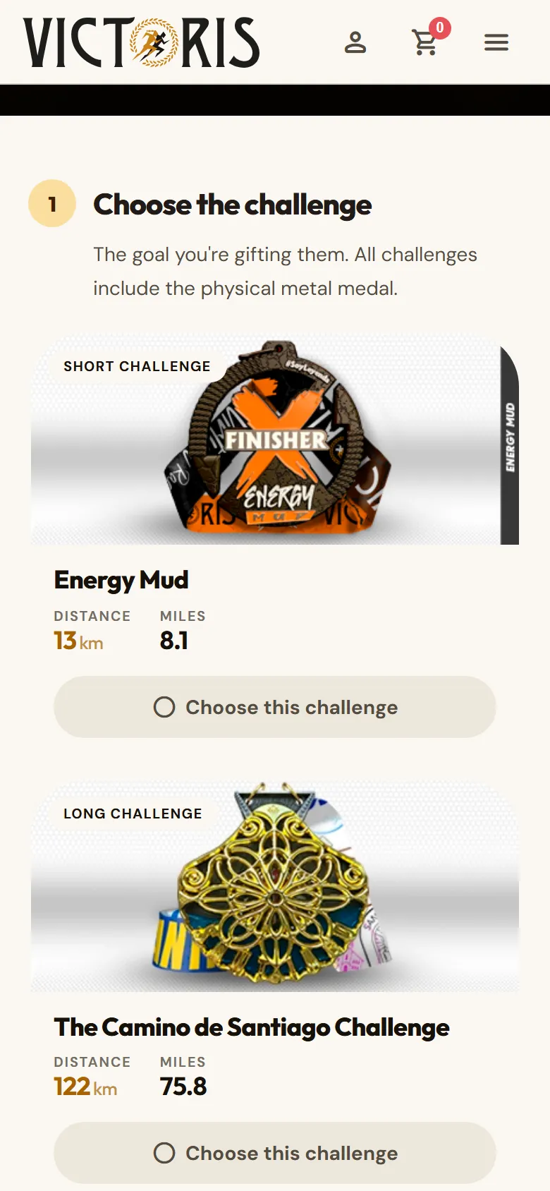 First step of «Gift a challenge»: choosing the challenge.
