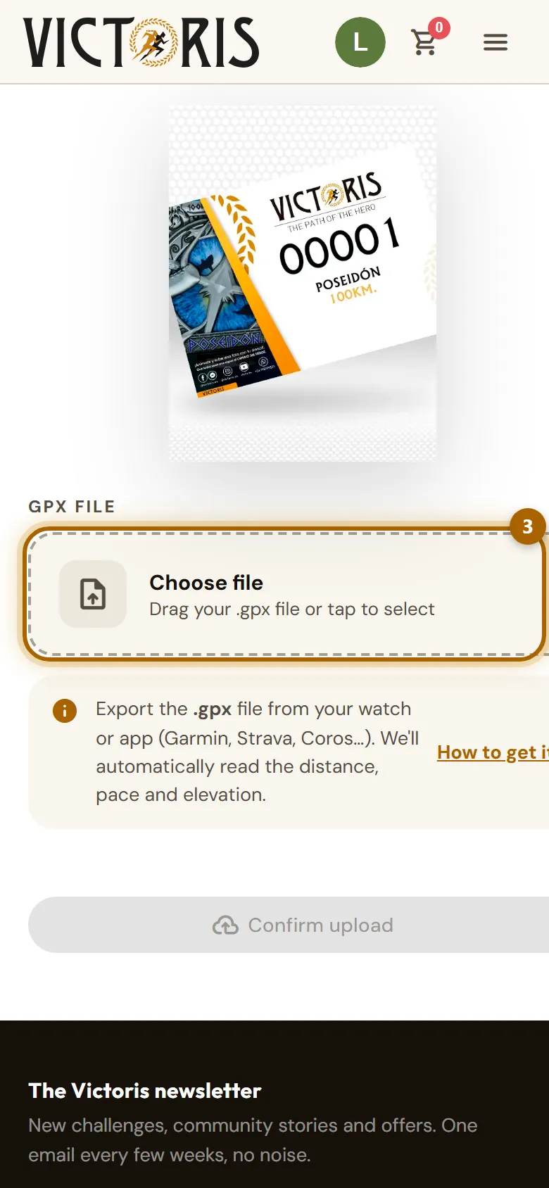 «Record activity» screen with the «Choose file» area highlighted.