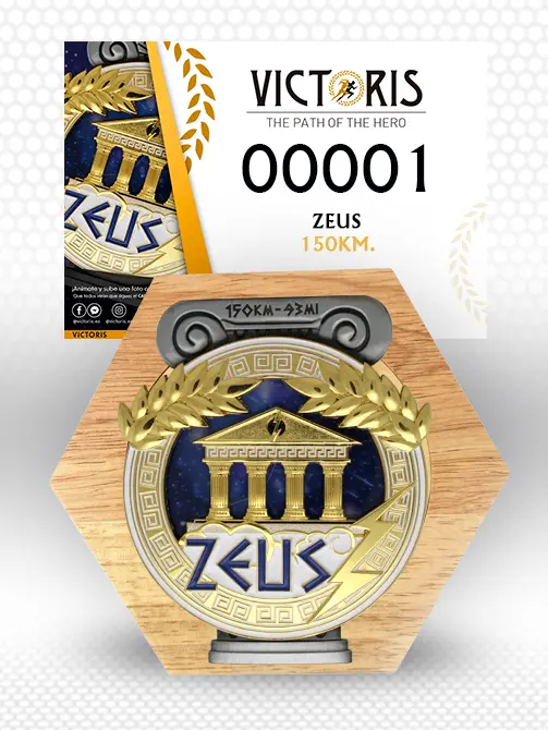 Pack de carrera con medalla y honeycomb de Reto de Zeus