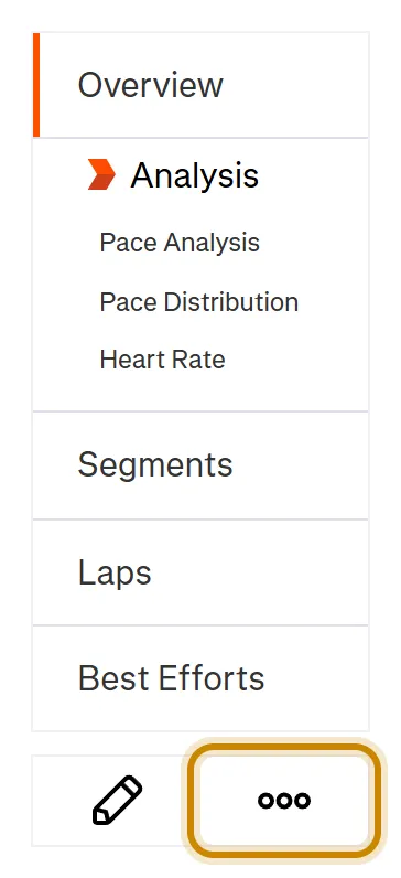 Página de una actividad de Strava con el botón de los tres puntos marcado.