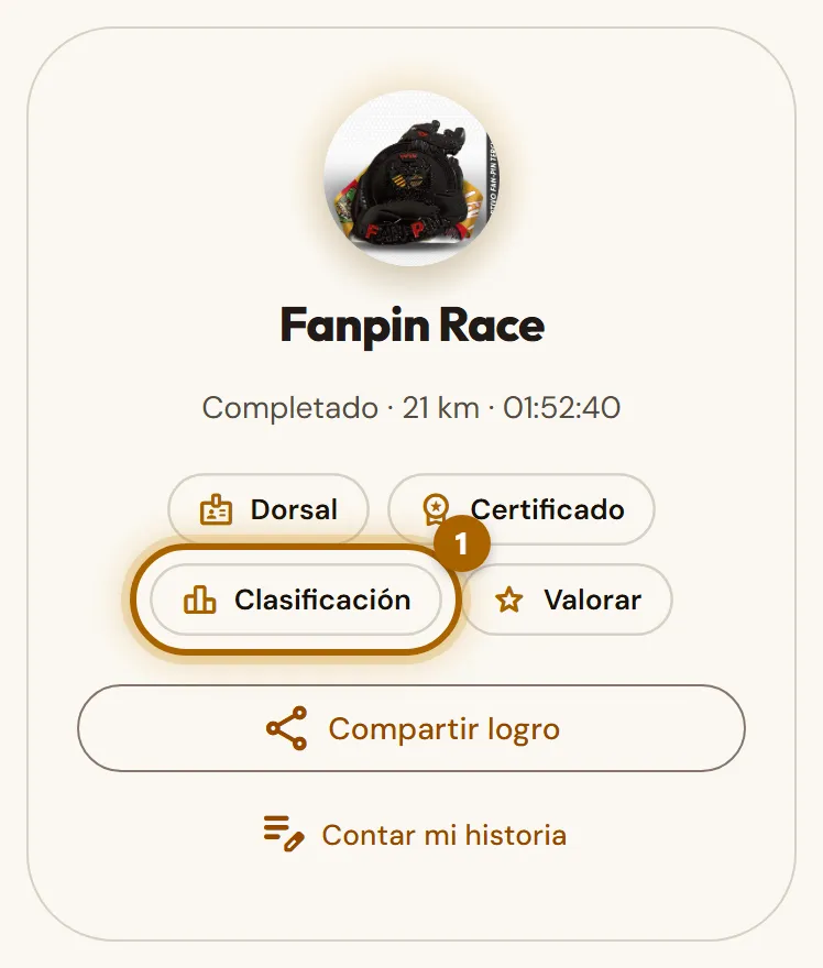 Reto competitivo terminado con el enlace «Clasificación» marcado.