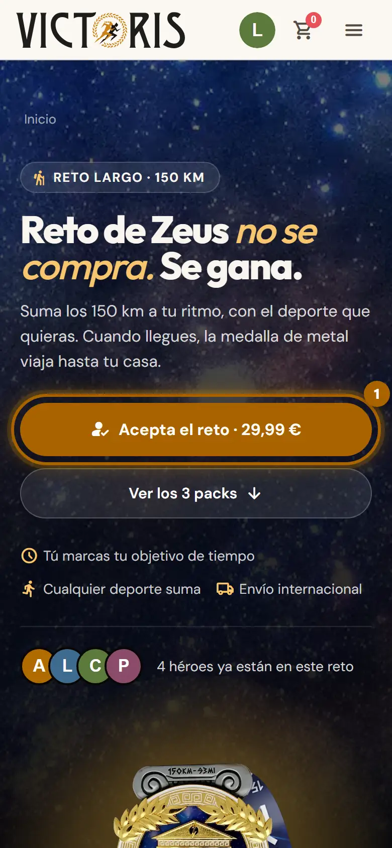 Página de un reto con el botón «Acepta el reto» marcado.