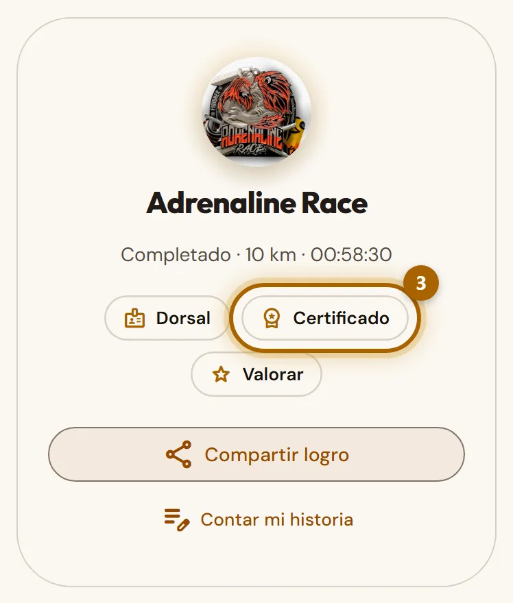 Reto terminado en «Medallas conseguidas» con el enlace «Certificado» marcado.