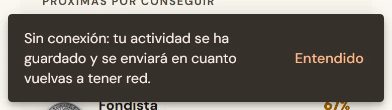 Aviso de actividad guardada sin conexión.