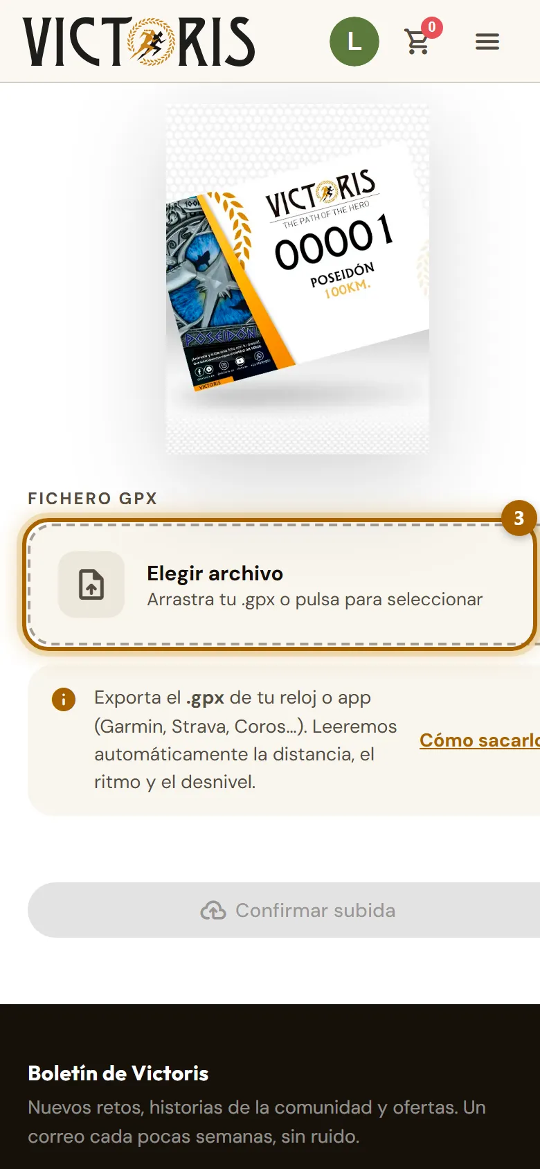Pantalla «Registrar actividad» con la zona «Elegir archivo» marcada.