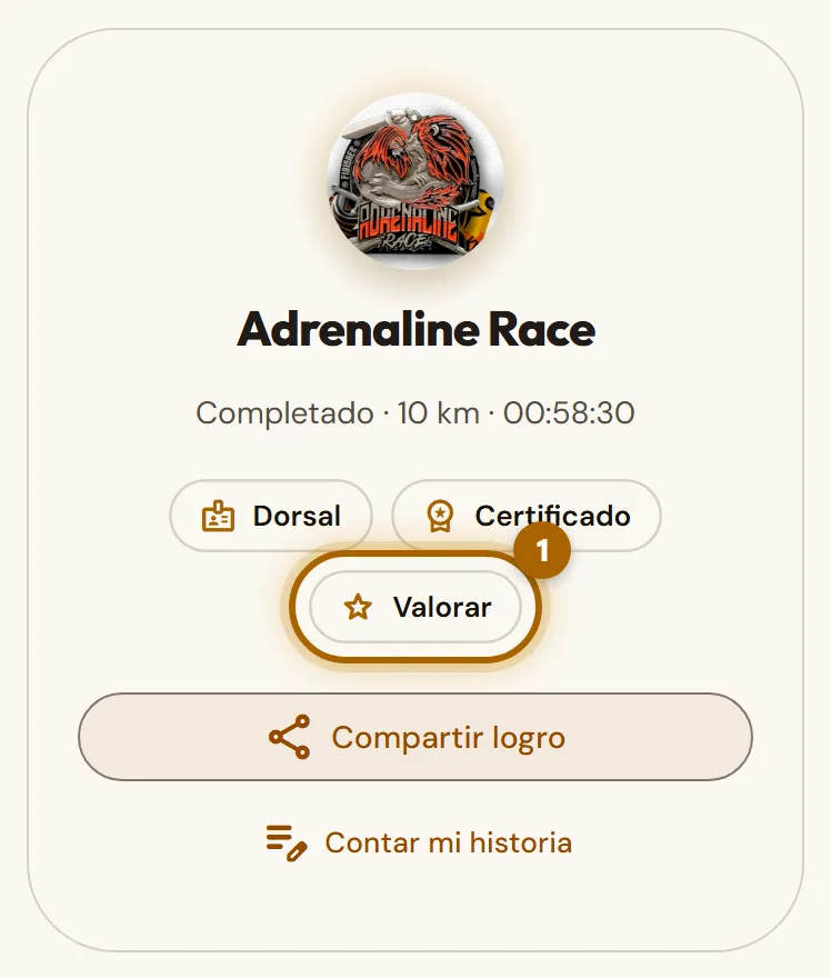 Reto terminado con el enlace «Valorar» marcado.
